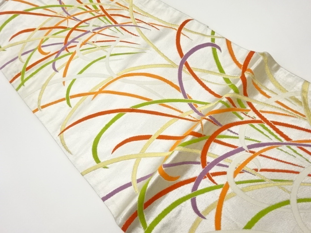 リサイクル　草模様織出し袋帯